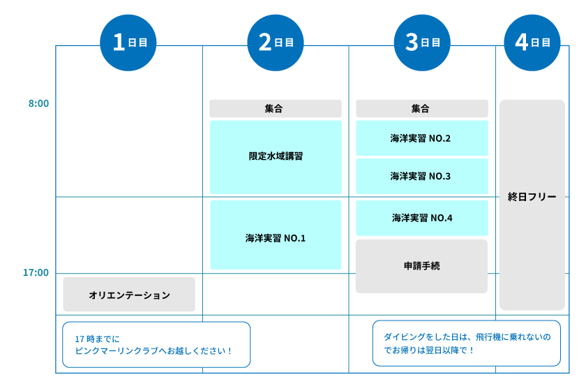 ダイビングライセンススケジュール
